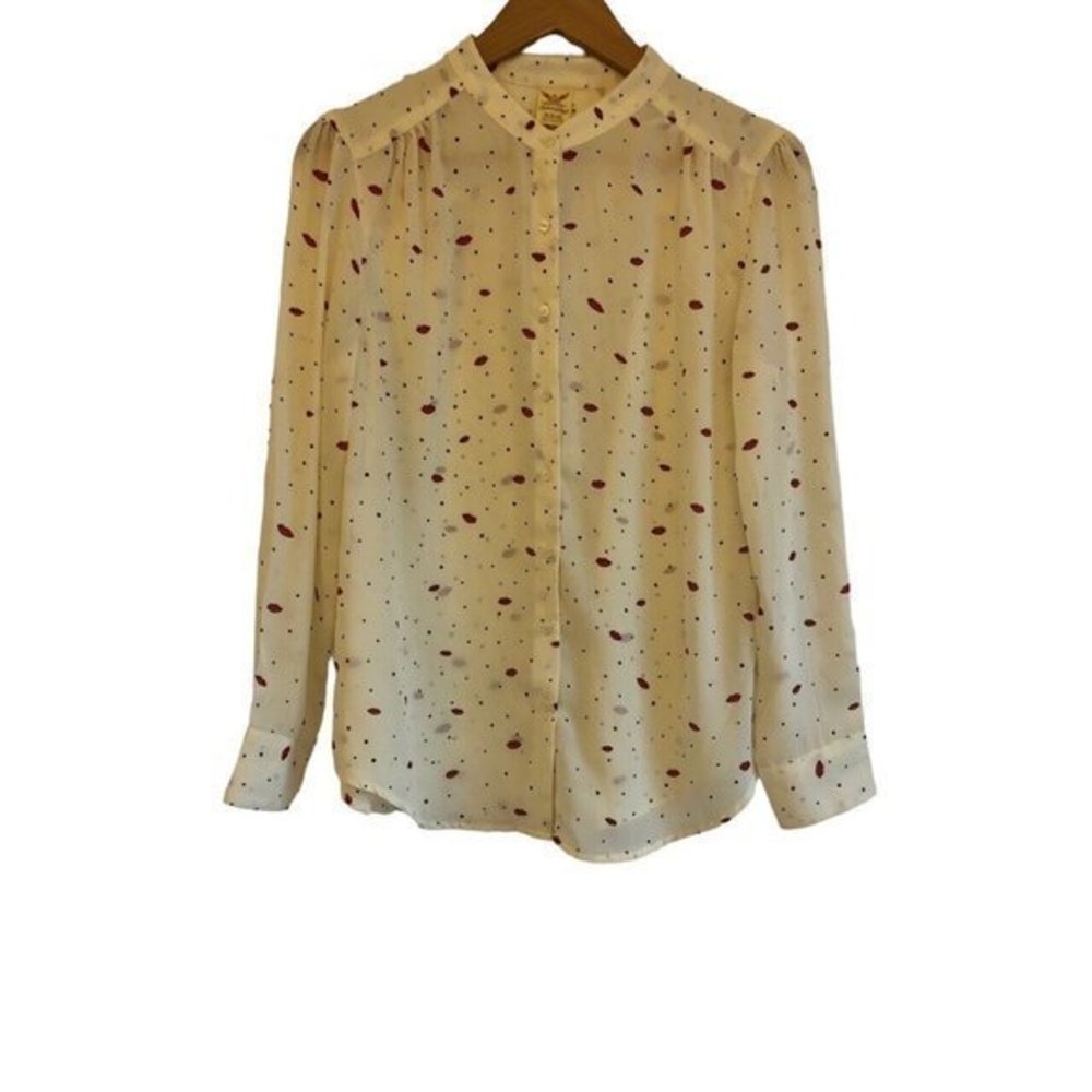 Faded Glory Womens Blouse Size Medium Polka Dots & Lips